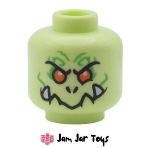 LEGO® Yellowish Green Nine-Headed Demon Head, Orange Eyes, Fangs, Closed / Open Mouth. HF180