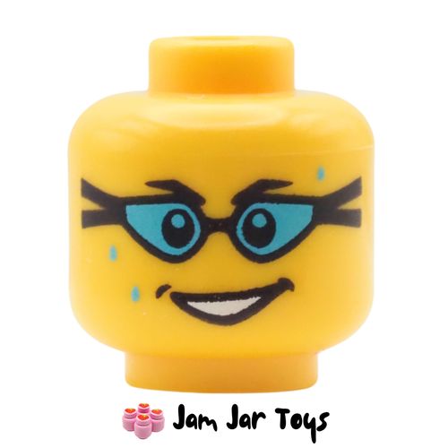LEGO Swimmer Yellow Head, Sweating, Smiling, Swim Goggles over Eyes