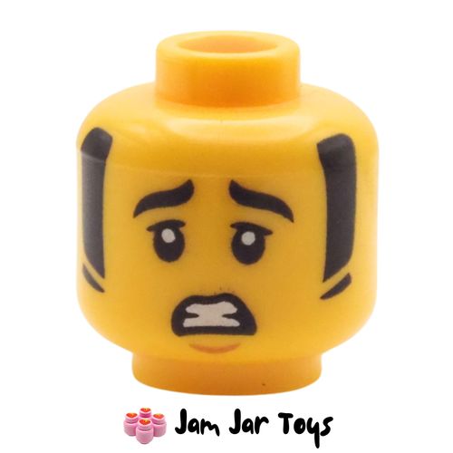 LEGO Yellow Dual Headed, Muttonchops, Scared, Raised Eyebrow.