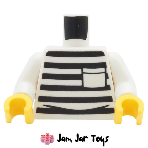 LEGO White Prison Shirt Torso, Black Stripes, White Pocket.