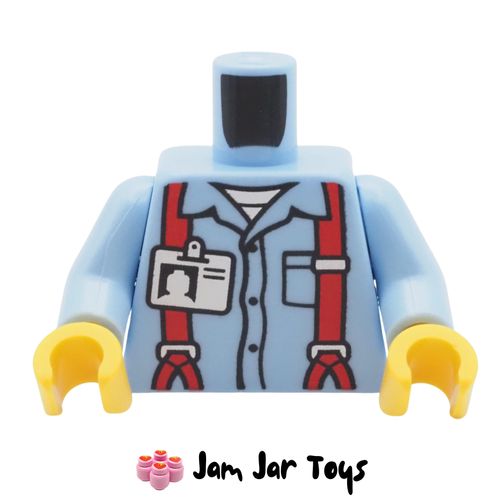 LEGO Torso – Bright Light Blue Shirt with Red Braces & ID Badge