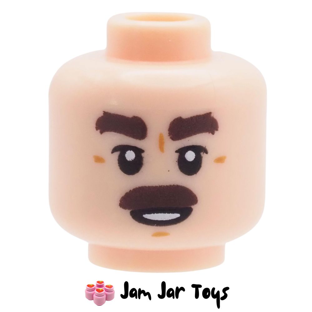 LEGO Racing Driver Head – Thick Brows & Moustache, Dual-Sided