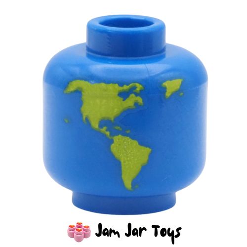 LEGO® Blue Minifigure Head, Plain With Bright Green World Map