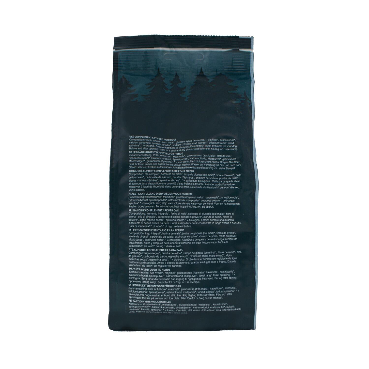 Back of a pack of Yarrah Organic Vegan Dog Biscuits for smaller dogs