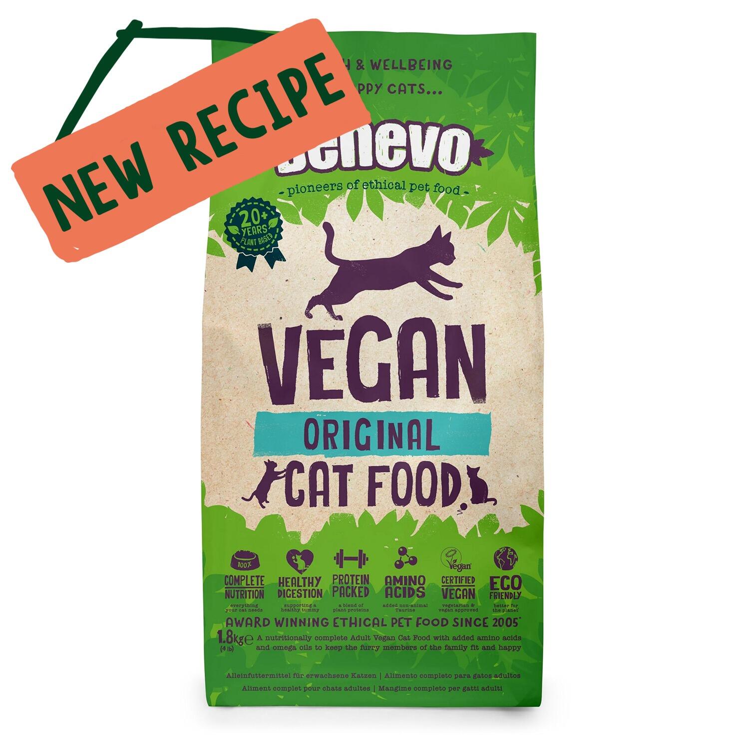 Front of a 1.8kg Bag of Benevo Vegan Plant Based Cat Food