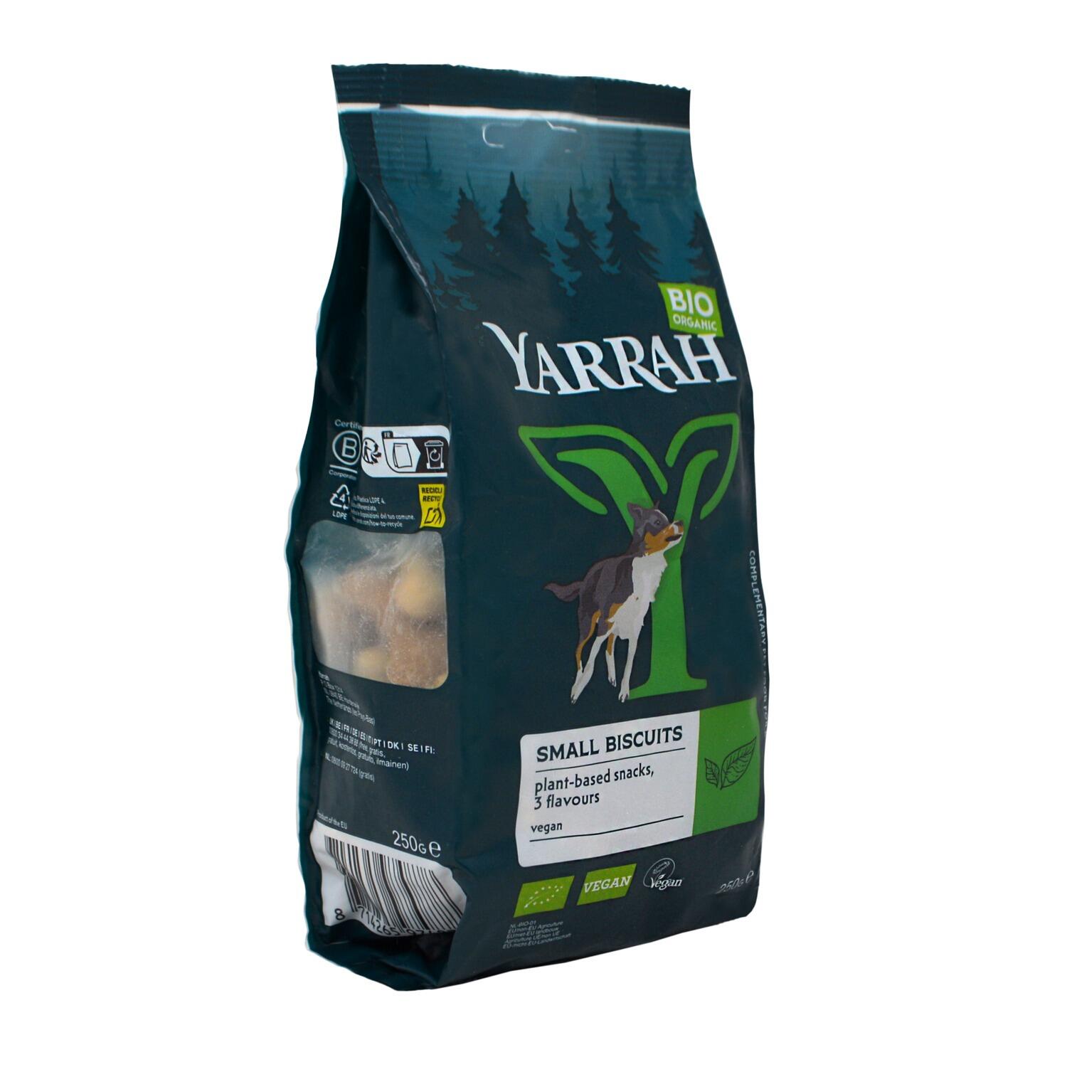 Side of a pack of Yarrah Organic Vegan Dog Biscuits for smaller dogs