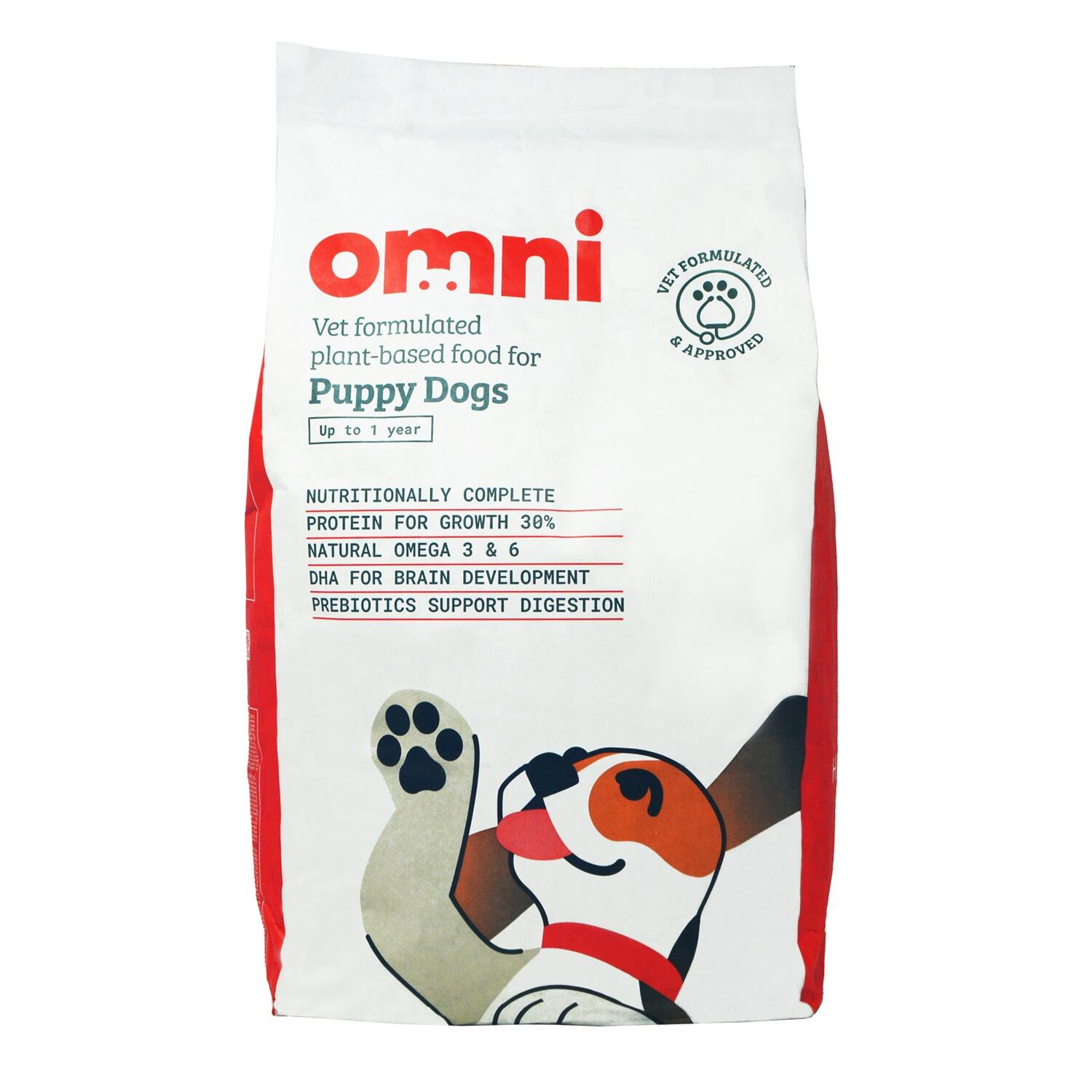Front of a 10kg bag of Omni Plant Based Vegan Puppy Food