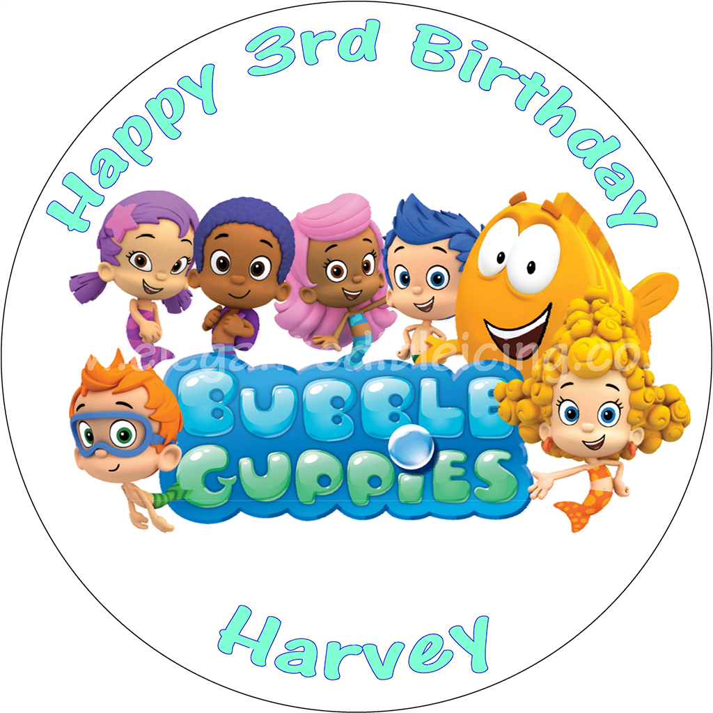 BUBBLE GUPPIES EDIBLE CAKE TOPPER ROUND PERSONALISED BIRTHDAY CAKE 