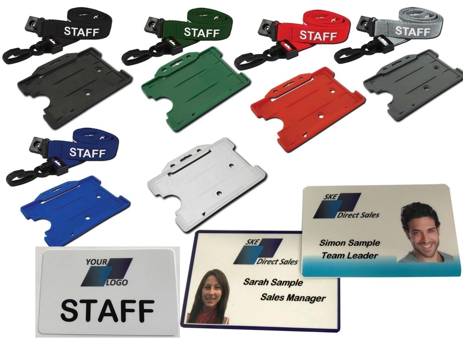 Custom Printed Plastic Staff ID Card Bundle with STAFF Lanyard & Card Holder