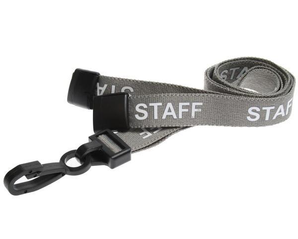 15mm Staff Lanyard – Grey with White Print, Safety Breakaway & J-Clip (10 Pack) - SKE Direct Sales Ltd