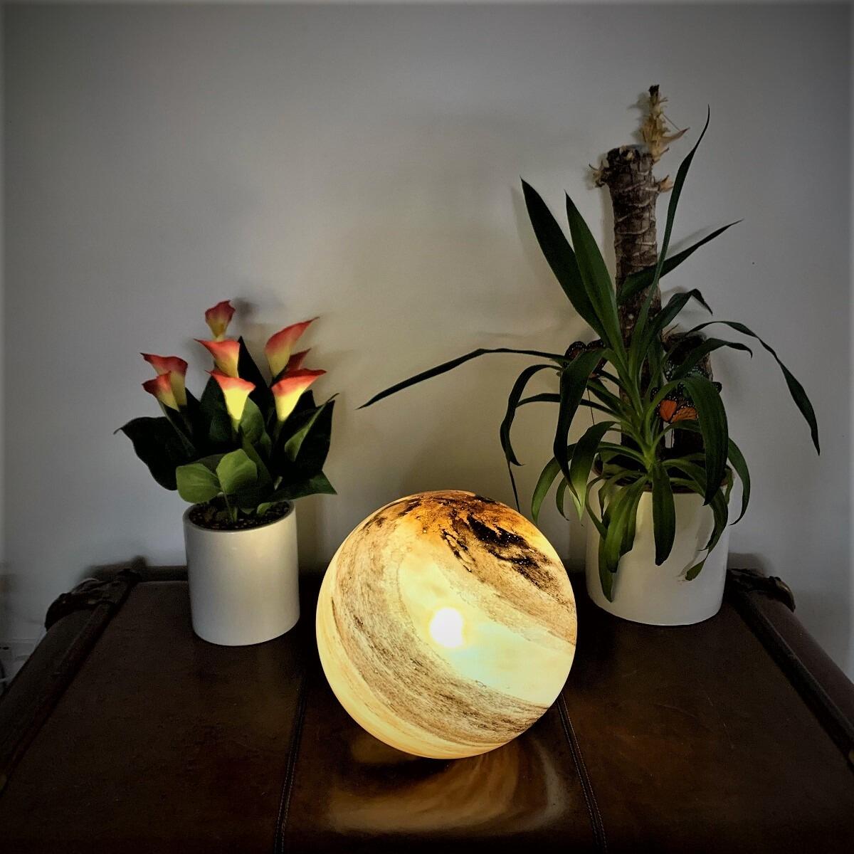 Glass Globe Black & Orange Planet Table Lamp 28cm