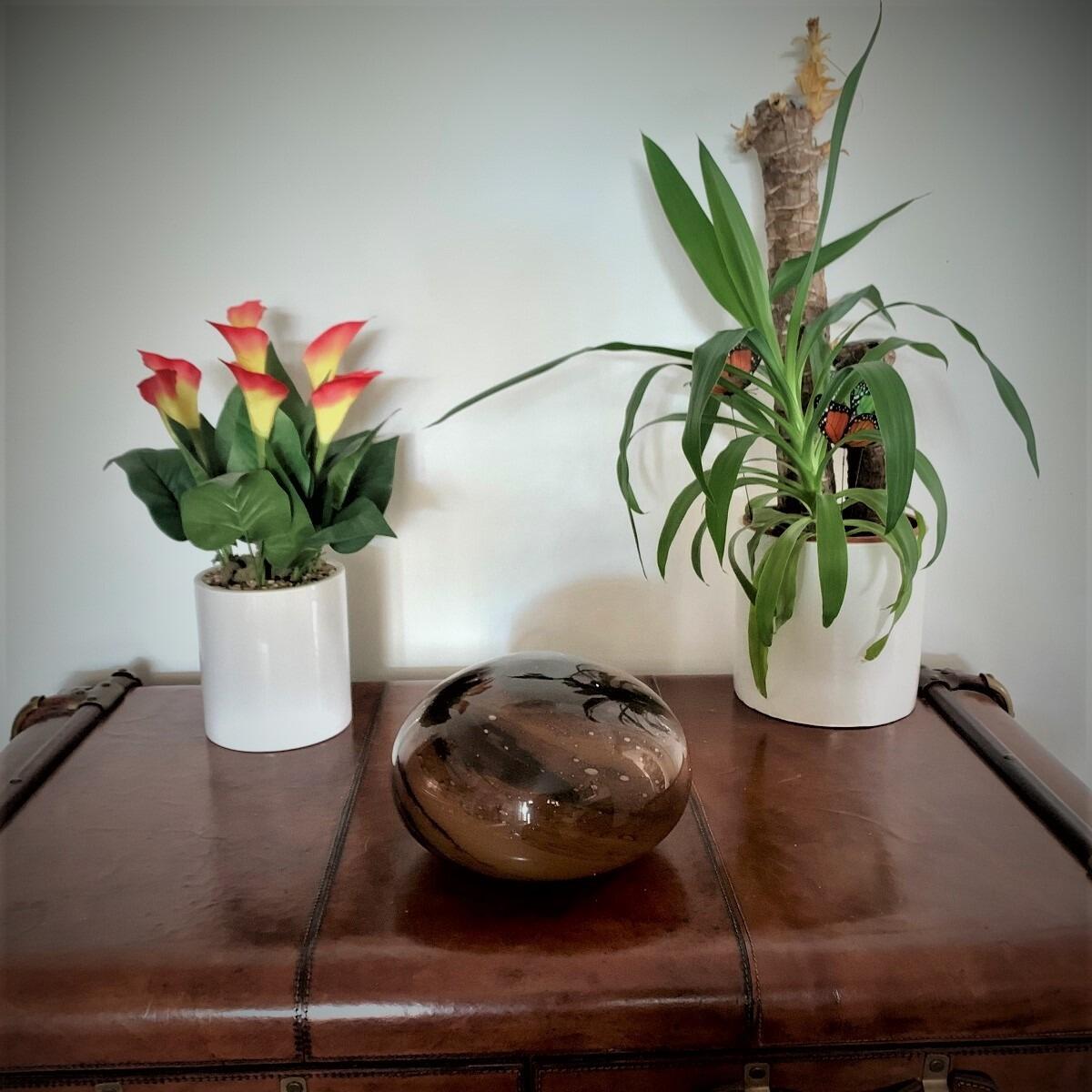 Glass Globe Black & Orange Planet Table Lamp Oval 25cm