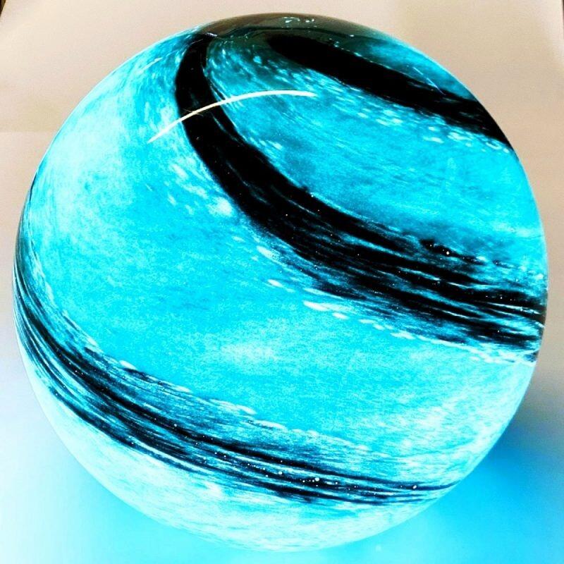 Glass Globe Black & Green Planet Table Lamp 28cm