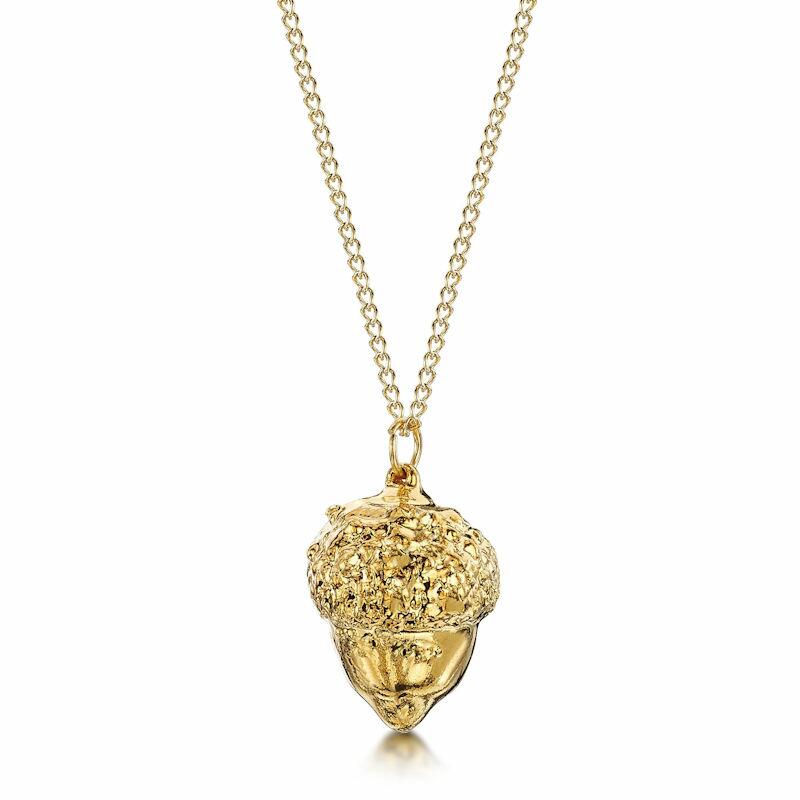 Shrieking Violet Gold Plated Leaf Necklace with a Real Acorn Dipped in Gold