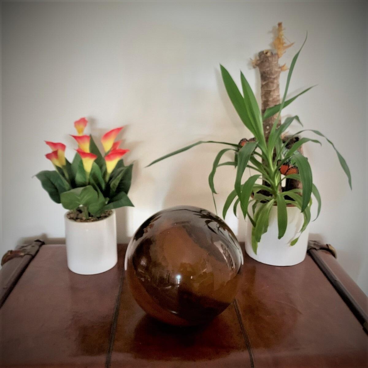 Glass Globe Black & Orange Planet Table Lamp 28cm