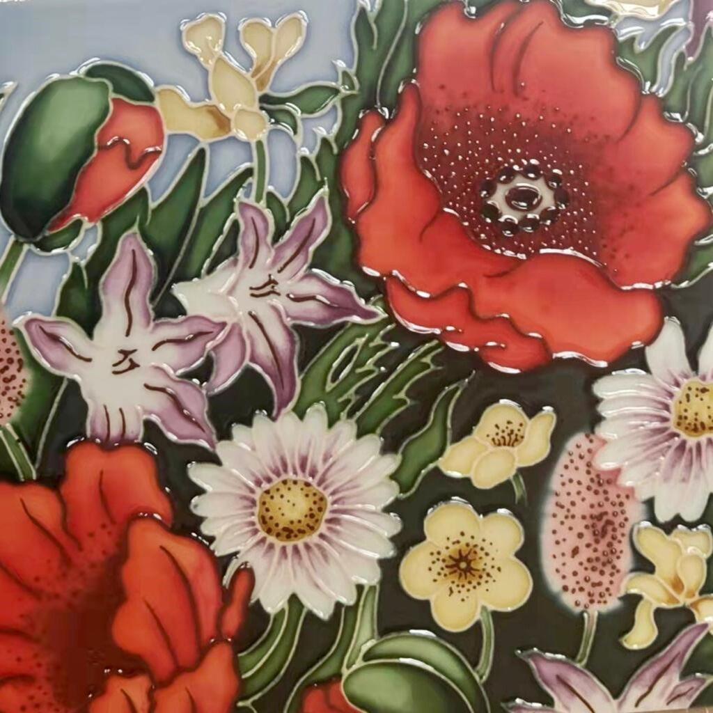 Benaya Ceramic Art Tile 20cm x 20cm - Poppy Garden
