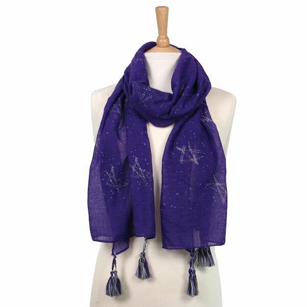 Star Scarf with Tassels - Purple