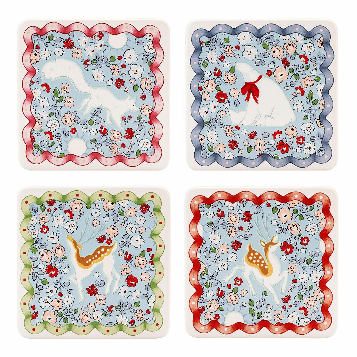 Cath Kidston Christmas Ditsy Animal Ceramic Coasters Set of 4