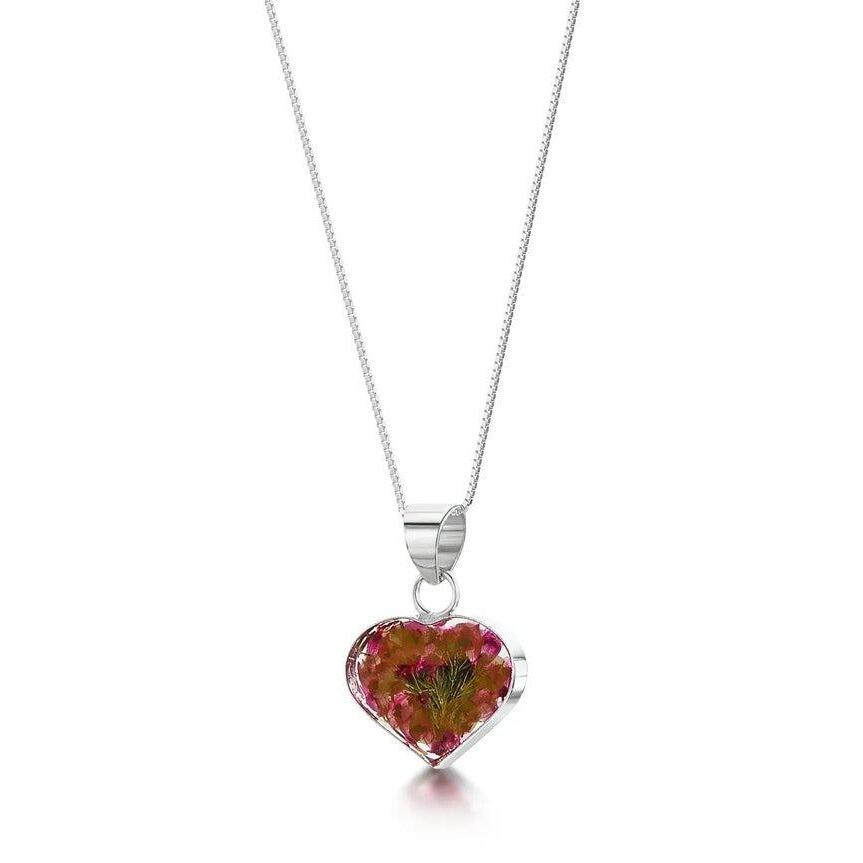 Shrieking Violet Heather Pendant - Small Heart - Real Flowers