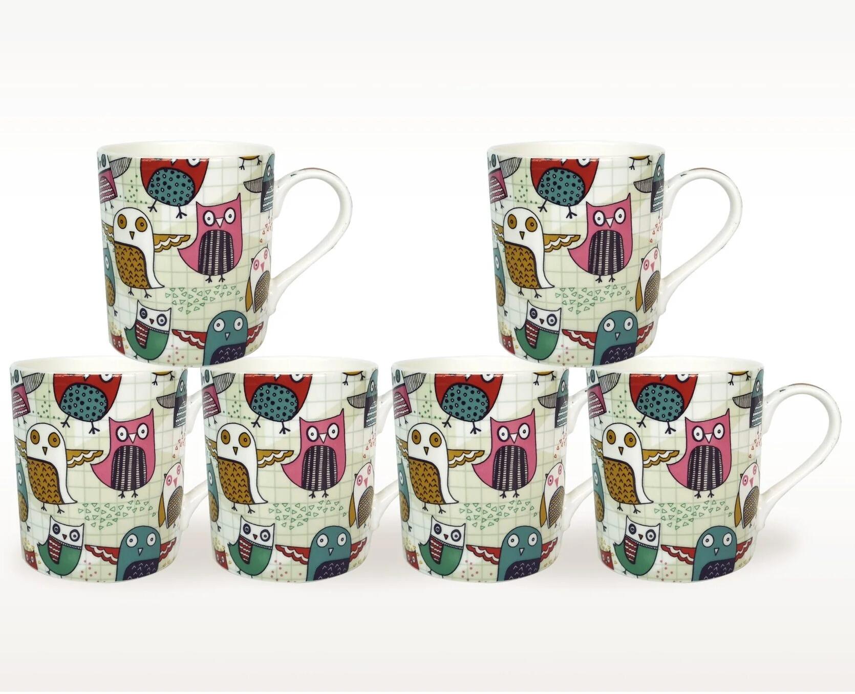 Heritage Bone China - Retro Owls Small Balmoral Mugs Set of 6