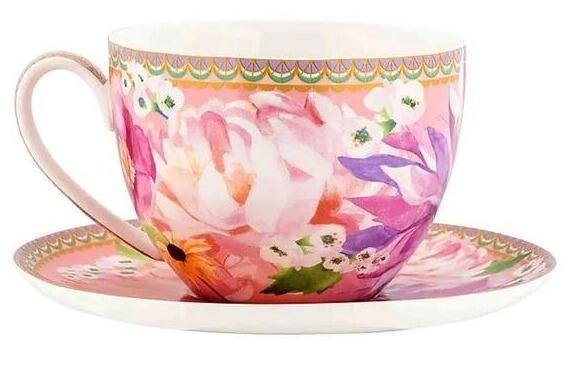 Maxwell & Williams Teas & C's Dahlia Daze Breakfast Cup & Saucer 400ml Pink