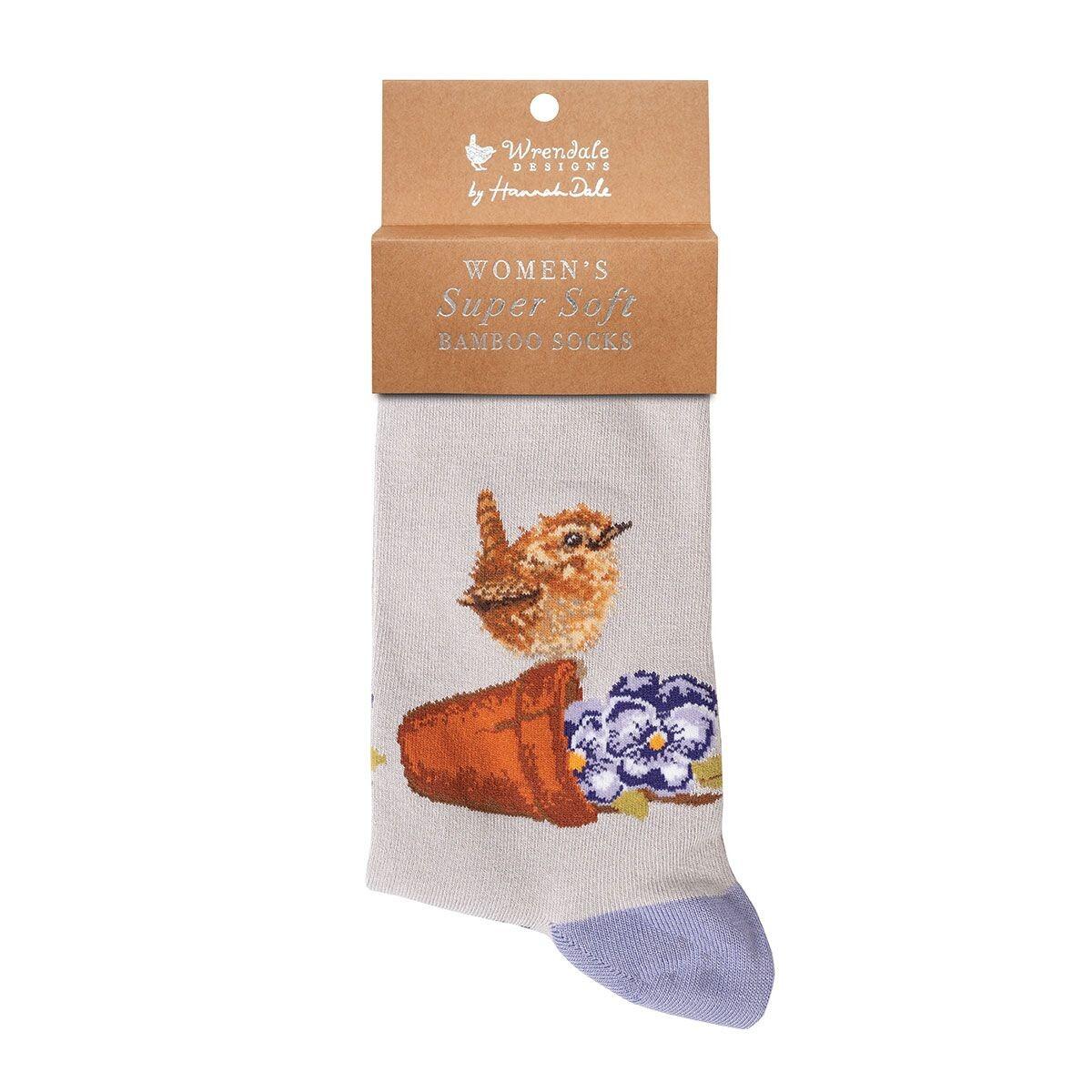 Wrendale Designs - Ladies Socks - Bird Wren - Pottering About