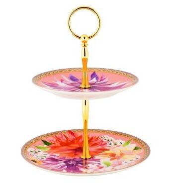 Maxwell & Williams Teas & C's Dahlia Daze 2 Tier Cake Stand Pink