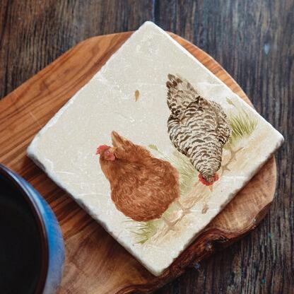 Humble Hare - The Farmhouse Hens Coasters Set of 2