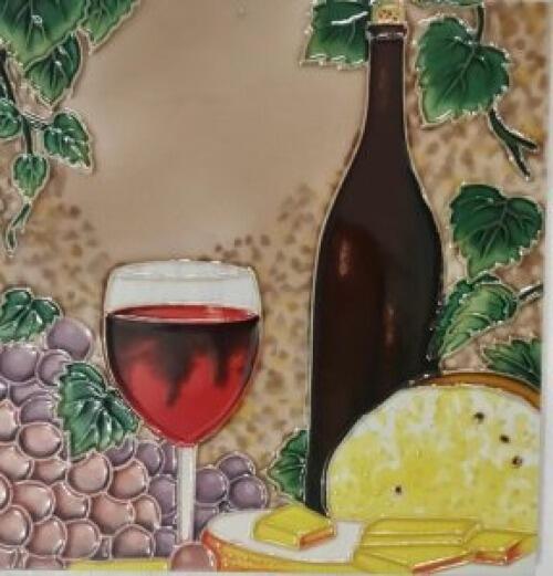 Benaya Ceramic Art Tile 20cm x 20cm - Wine & Cheese 2
