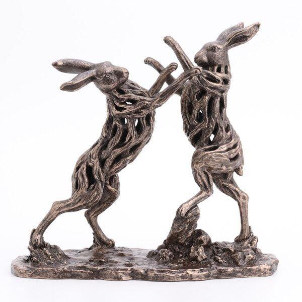 Genesis Fine Arts - Boxing Hares Driftwood Style Bronze