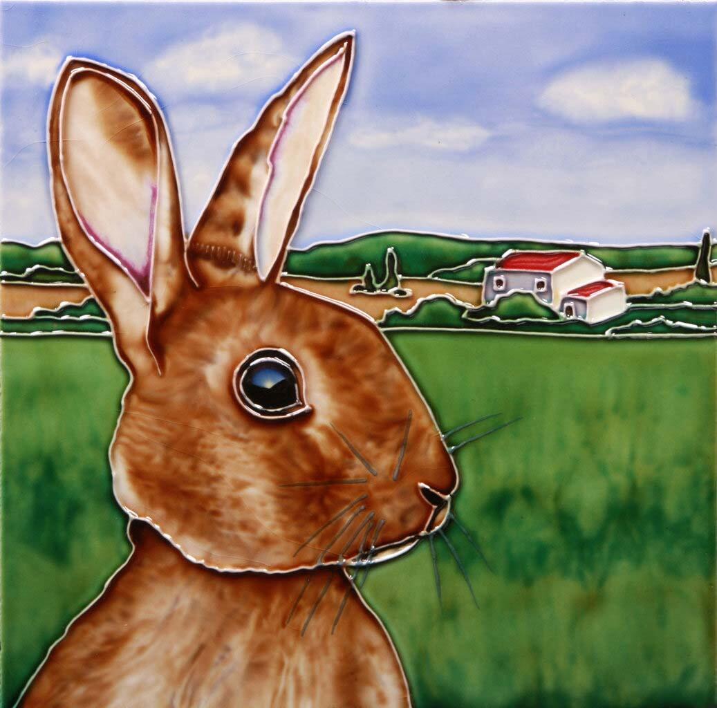 Benaya Ceramic Art Tile 15cm x 15cm - In the Farmers Fields Rabbit
