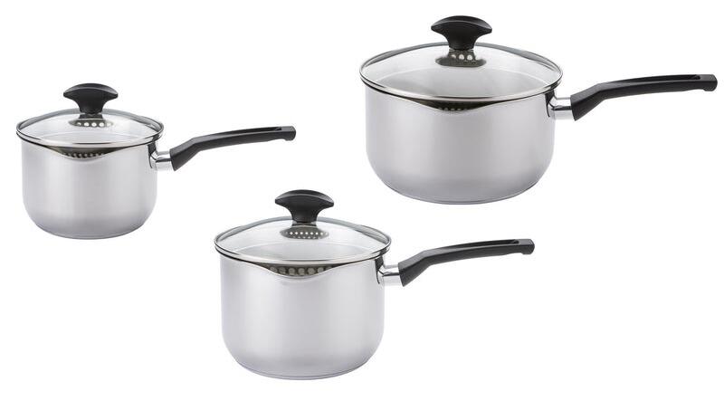 Prestige Cook & Strain Silver Round Stainless Steel Easy Clean Saucepan Set Pack of 3