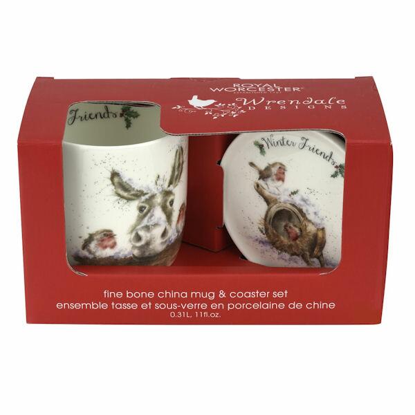Royal Worcester Wrendale Designs - Mug and Coaster - Winter Friends Donkey