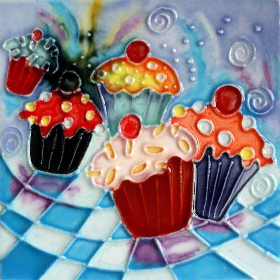 Benaya Ceramic Art Tile 20cm x 20cm - Cup Cakes