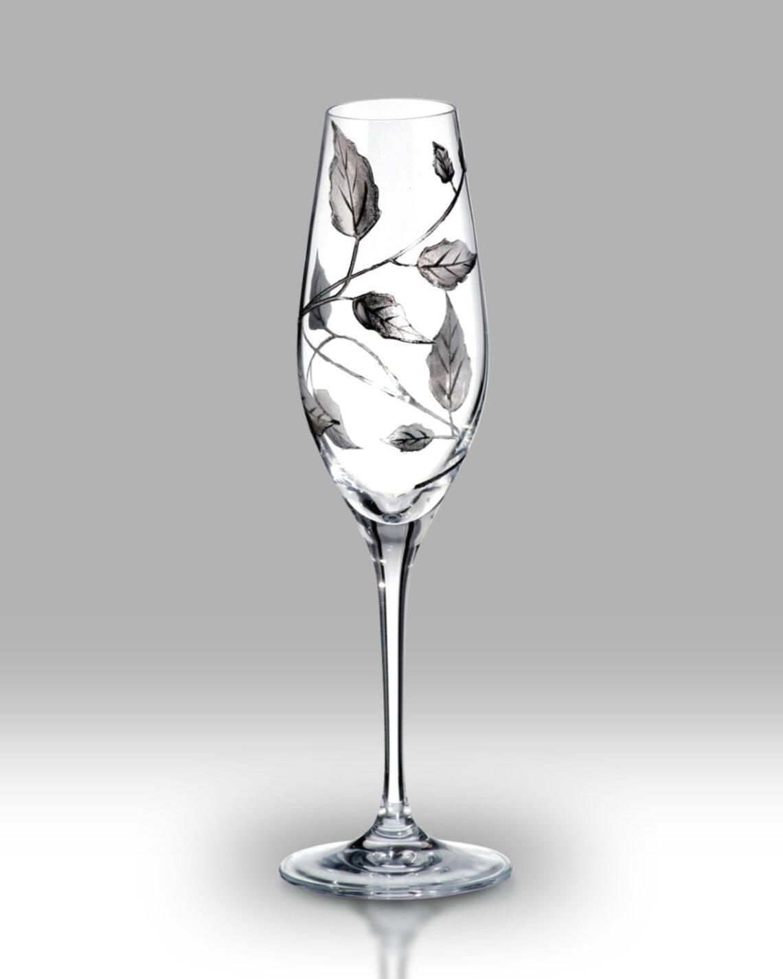 Nobile Glass Silver Leaf Champagne Glasses Set of 2