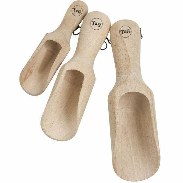 T&G Woodware Set of 3 Wooden Scoops L80mm 100mm 120mm