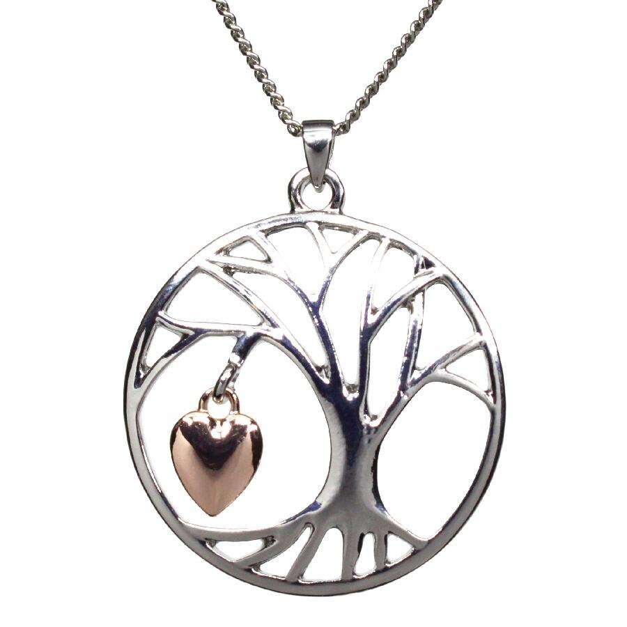 Tree of Life Pendant with Rose Gold Heart 30mm