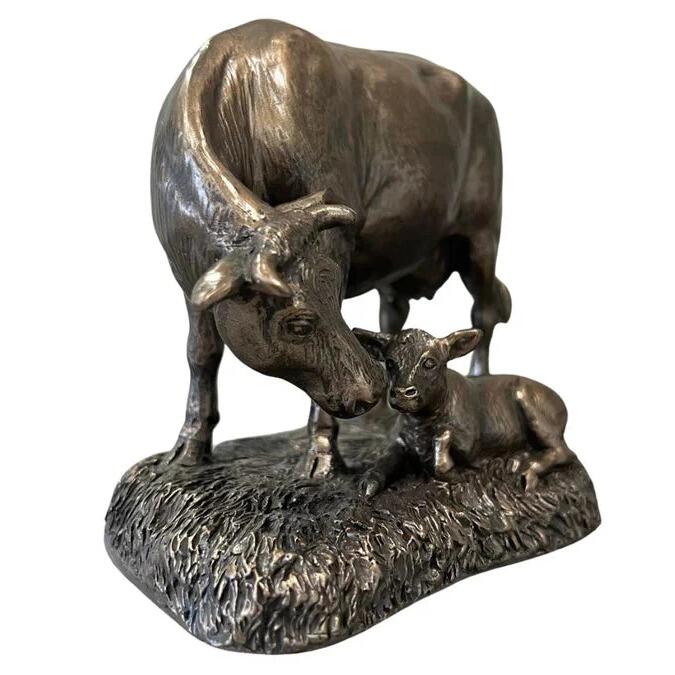 Genesis Fine Arts - Cow and Calf Bronze Medium Height 13cm