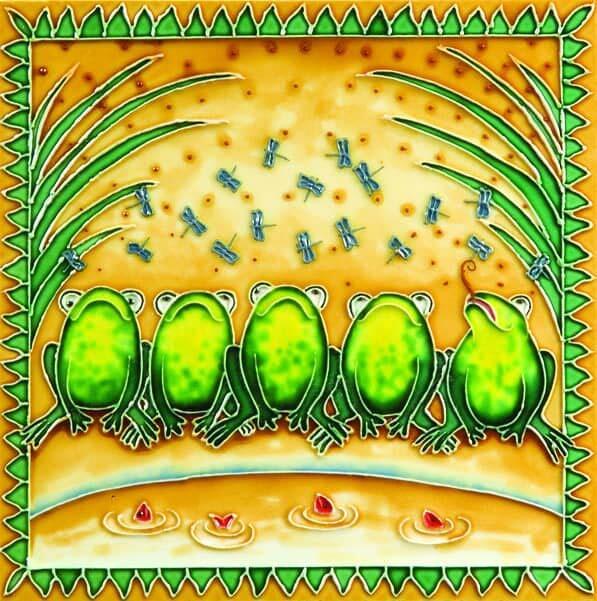Benaya Ceramic Art Tile 20cm x 20cm - Fly Fishing Frogs