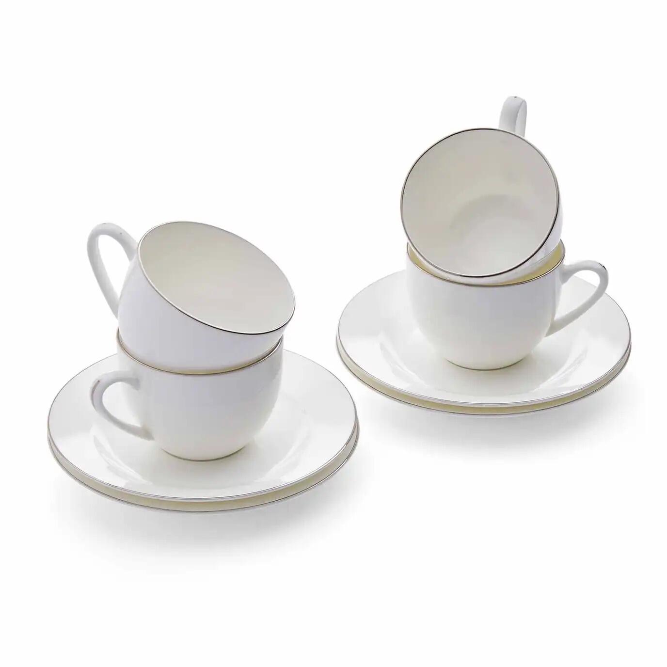 Royal Worcester Serendipity Platinum Teacup & Saucer 0.25L Set of 4