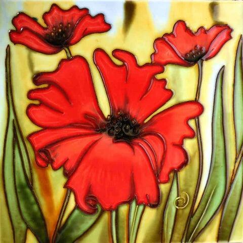 Benaya Ceramic Art Tile 20cm x 20cm - Red Flowers