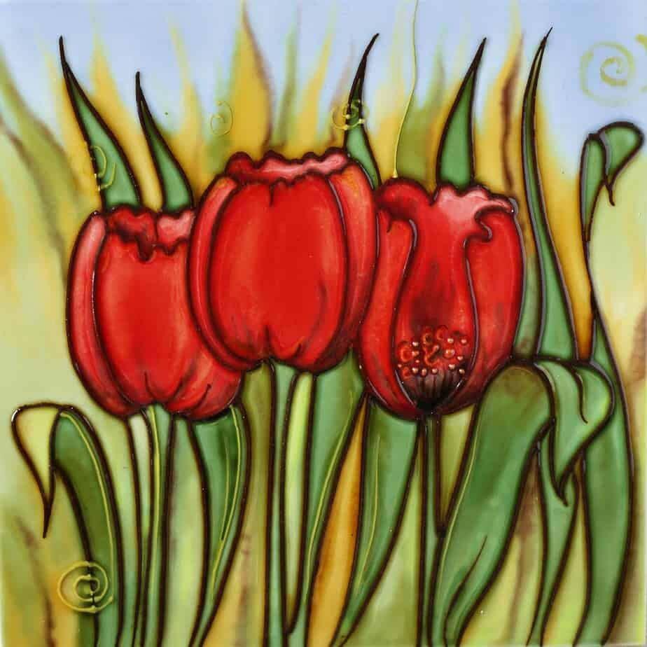Benaya Ceramic Art Tile 20cm x 20cm - Tulip Trio