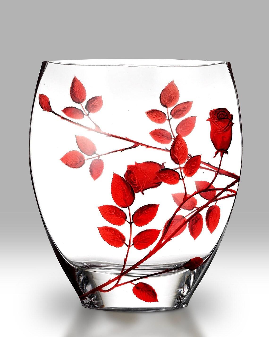 Nobile Glass Forever Rose Ruby Curve Vase 21cm