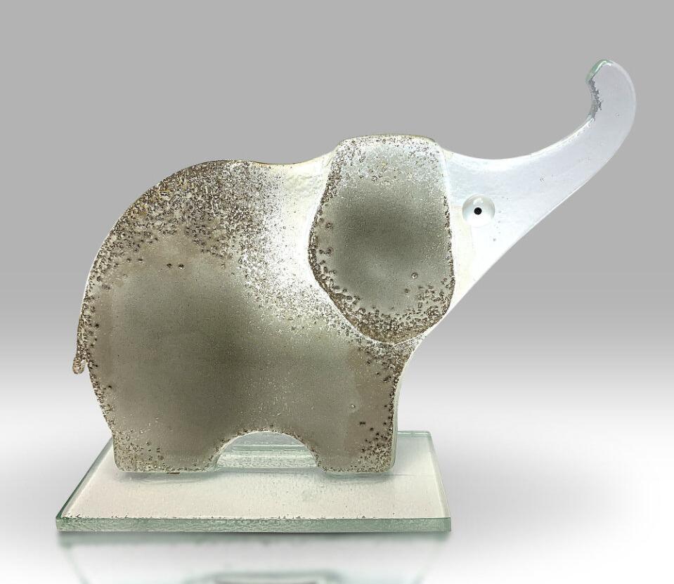 Nobile Fused Glass Artwork Elephant Small Grey