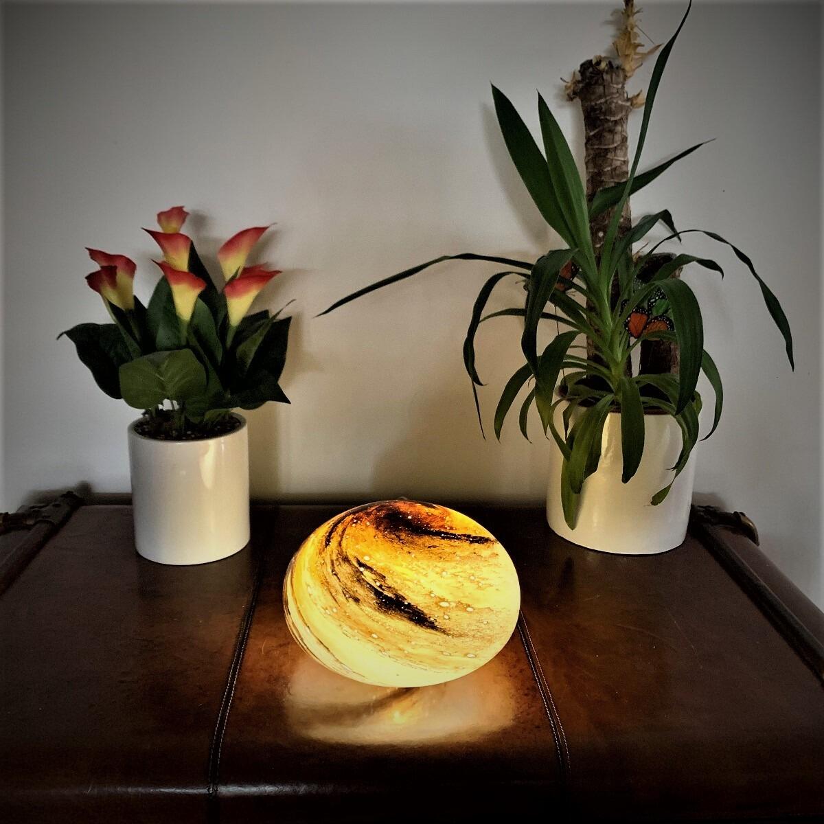 Glass Globe Black & Orange Planet Table Lamp Oval 25cm
