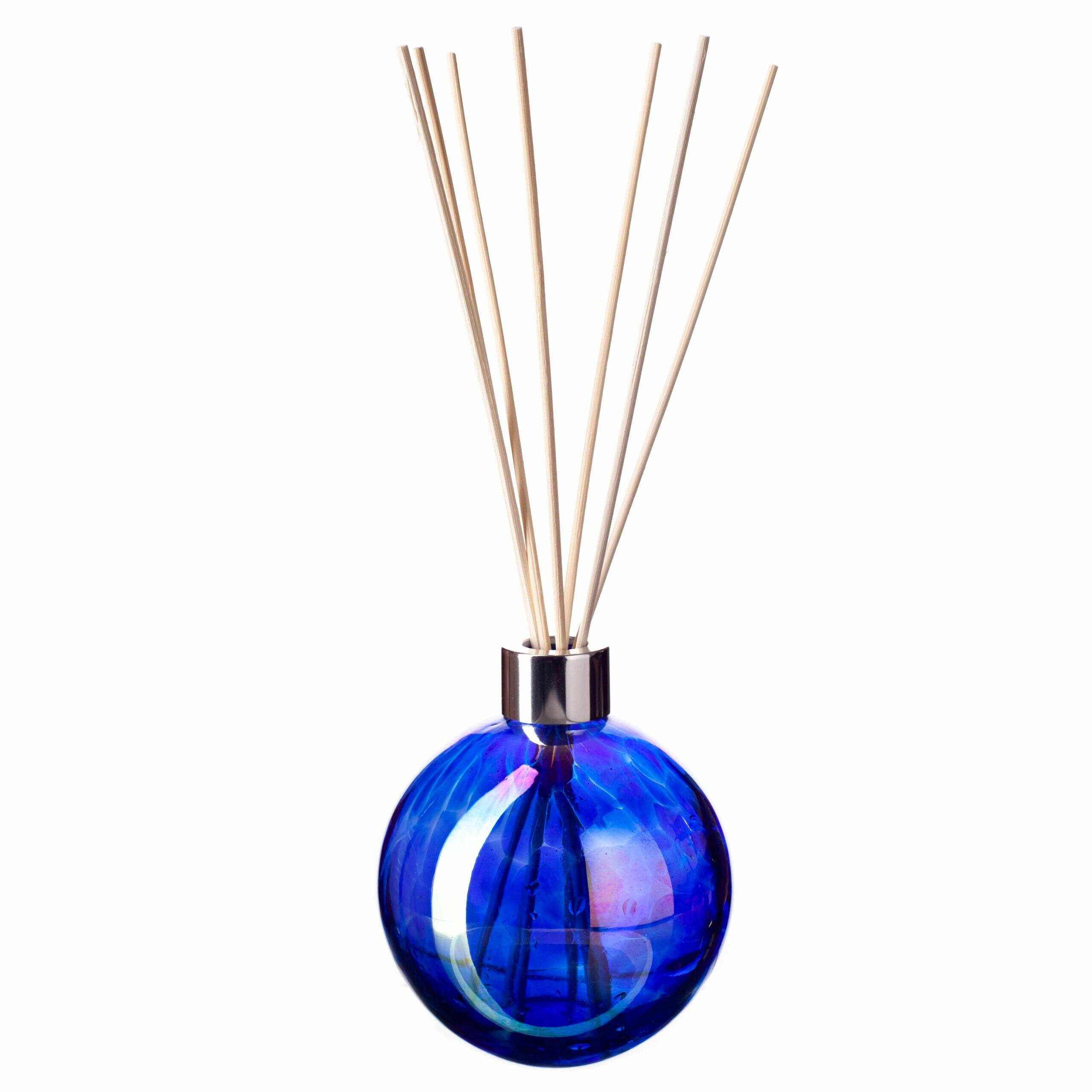 Amelia Reed Diffuser Glass Sphere in Solid Metallic Blue with Reeds