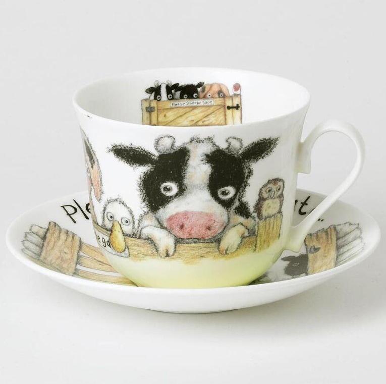 Roy Kirkham Please Shut the Gate Large Breakfast Cup and Saucer