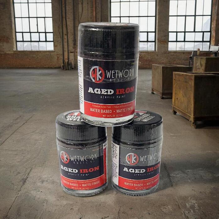 Aged Iron Acrylic Paint bottles showing professional packaging
