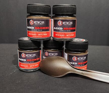 Aged Bronze Acrylic Paint bottles showing professional packaging and rich color