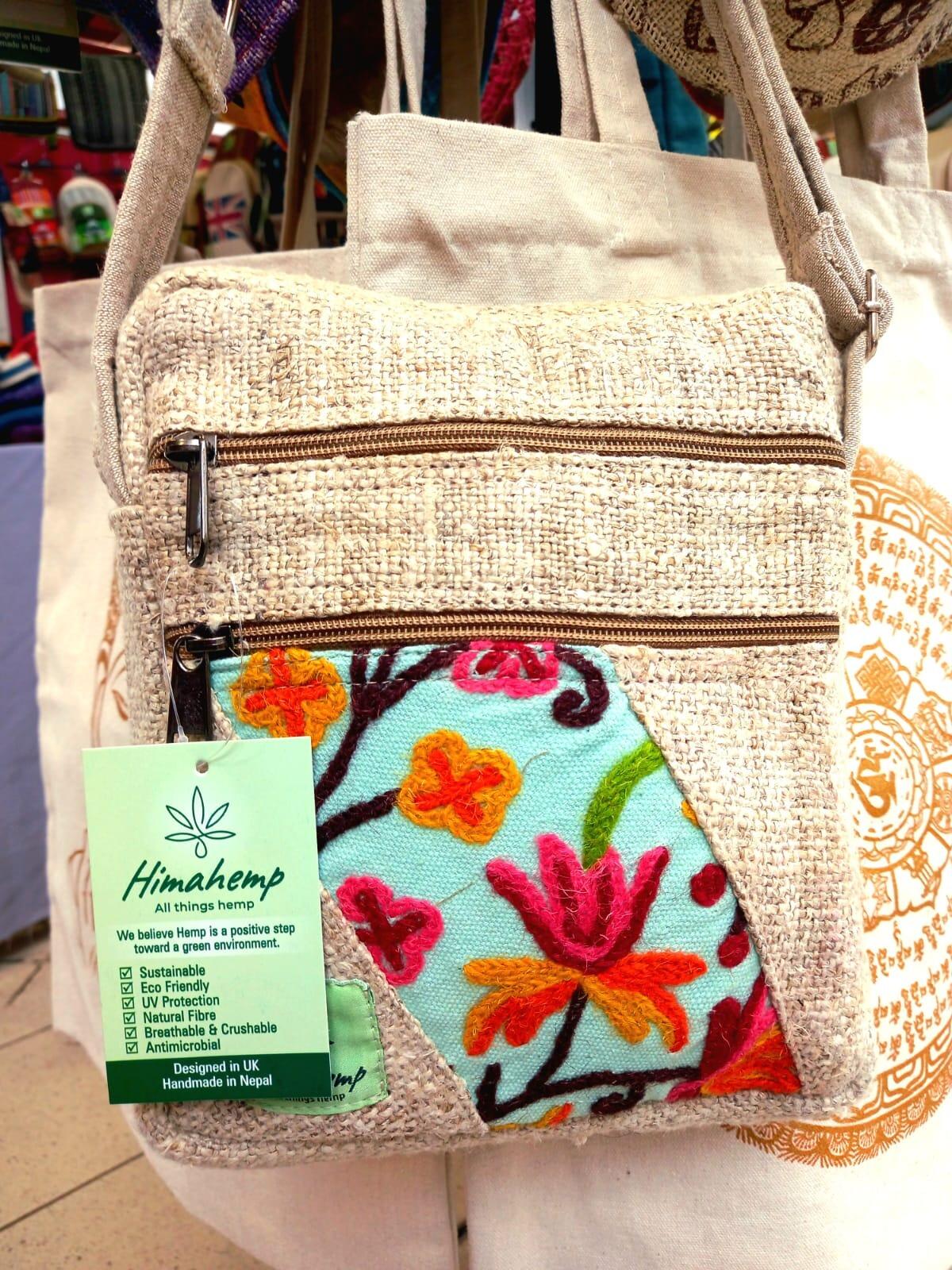 Multi Pocket Crossbody bag in Natural colour baby blue